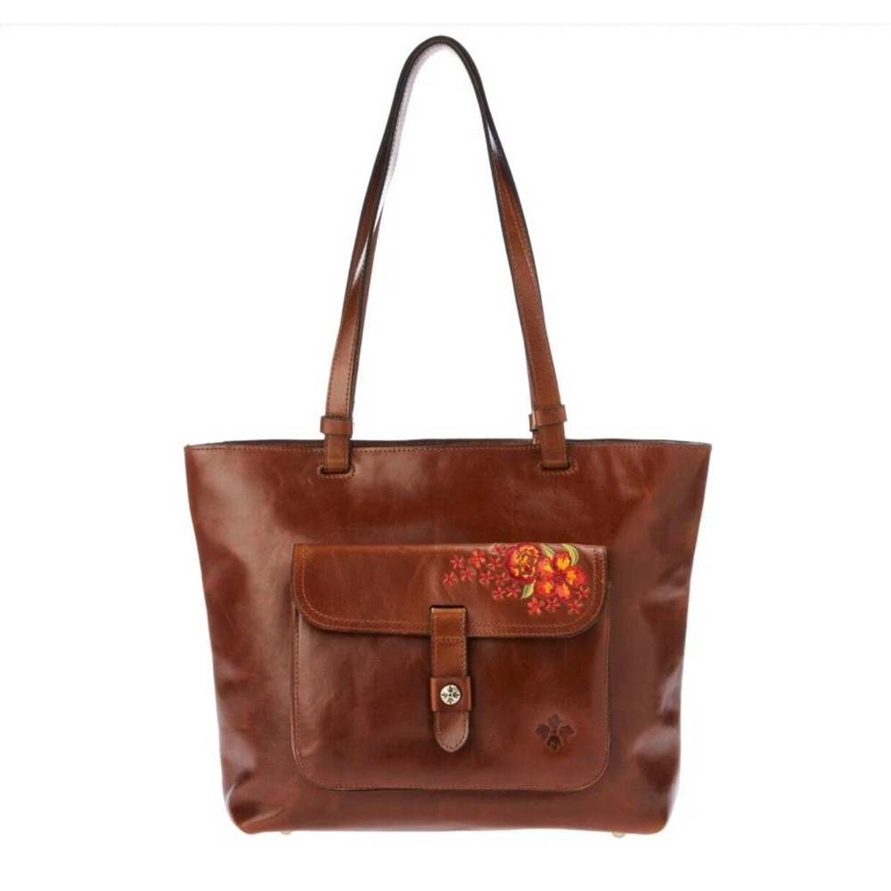 Patricia Nash Madison Cognac Brown Embroidery Leather Tote Bag - NWT